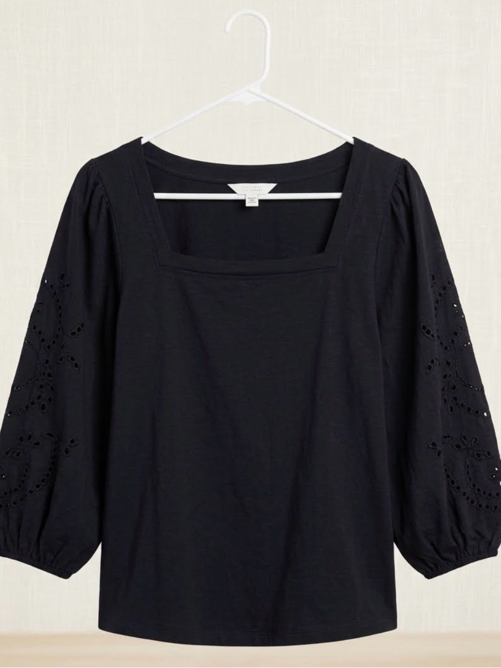 LC Lauren Conrad Black Square-Neck Eyelet Sleeve Top